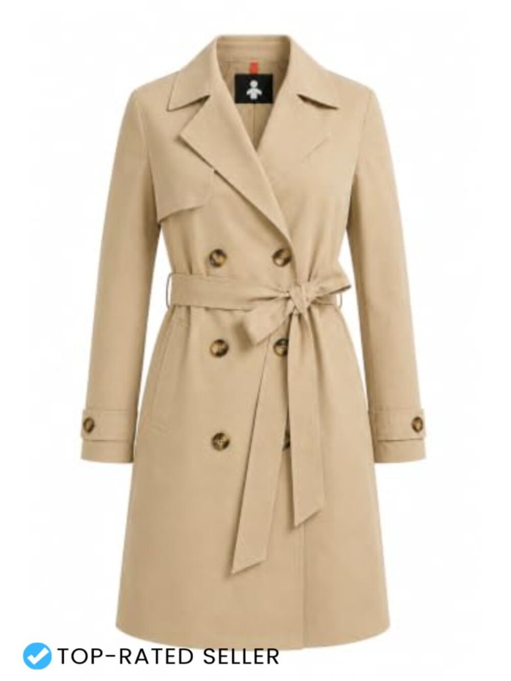 Waterproof Double Breasted Belted Trench Coat Long Lightweight